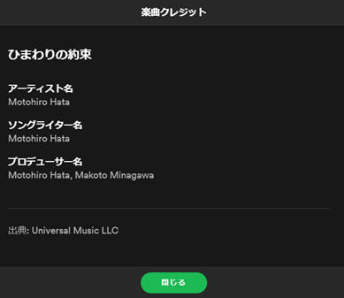 Spotifyのクレジット表示