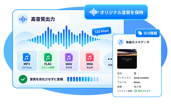 音質と出力形式を選択できる画面
