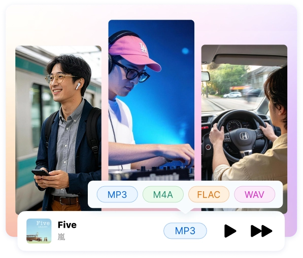 シーンに合わせて高音質で再生・形式変換するイメージ