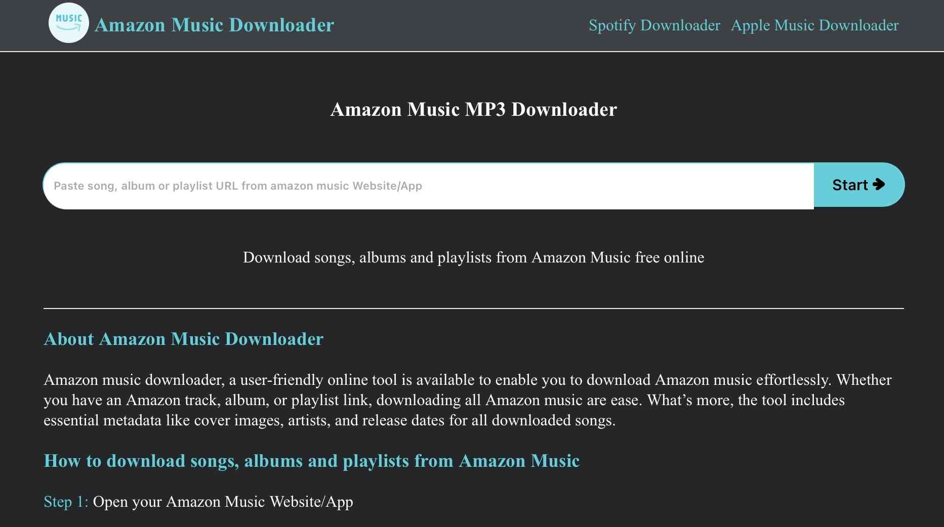オンラインツールのAmazon Music Downloaderのホーム画面