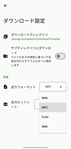 出力フォーマットを設定